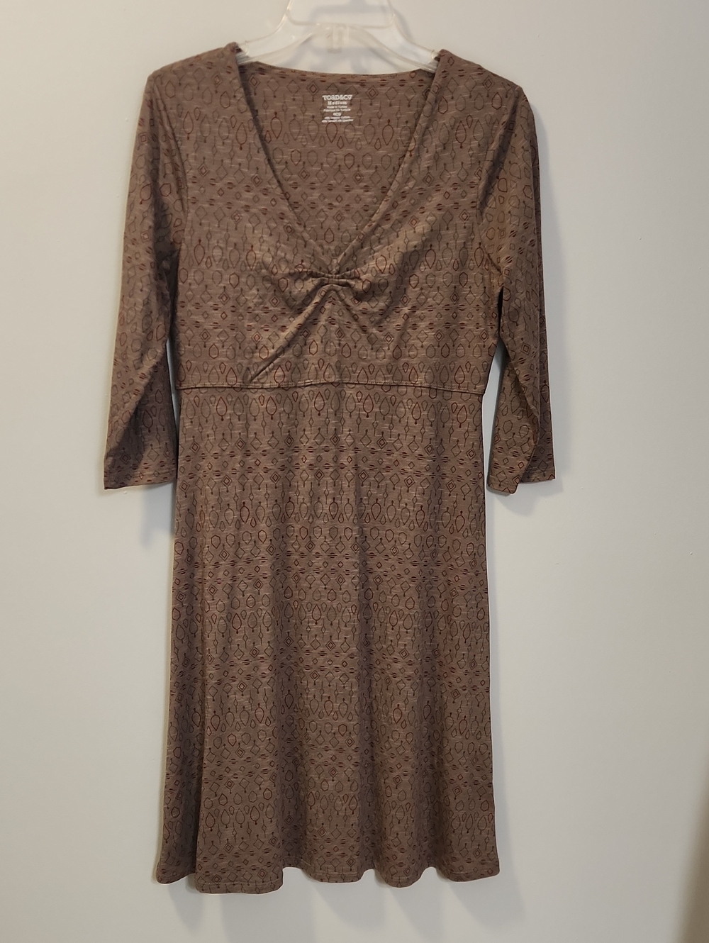 Toad&Co Rosalinda Taupe Brown Patterned V-Neck Midi Dress